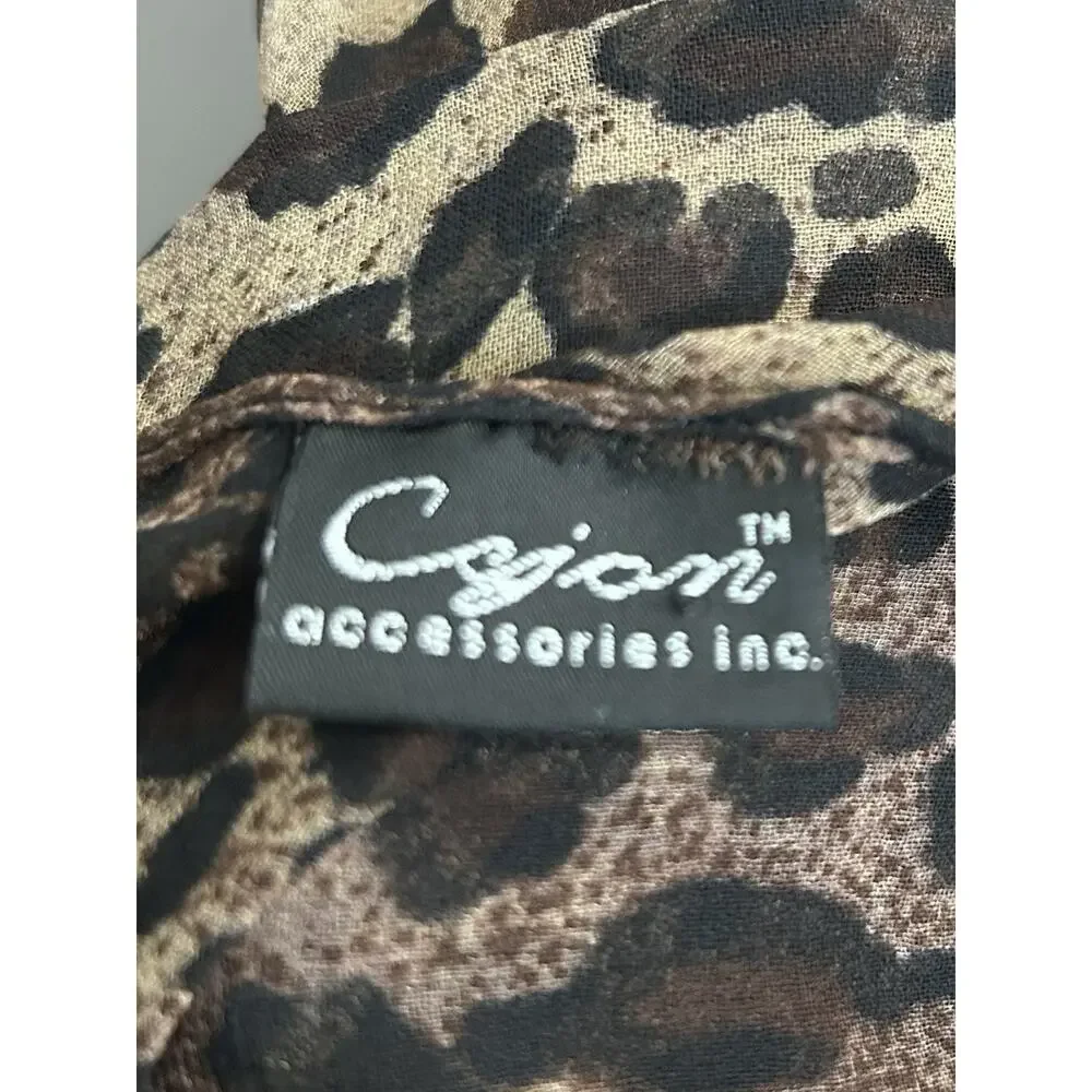 Cejon Brown Animal Print Wrap Shawl Fringe Trim Cheetah Sheer Going Out Boho